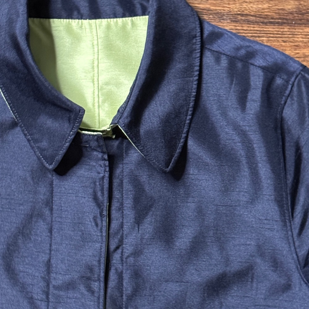 London Fog Reversible Raincoat Womens S Navy Green Trench Coat Lightweight